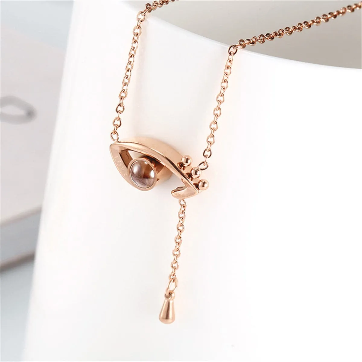Crystal & 18K Rose Gold-Plated Eye Pendant Necklace