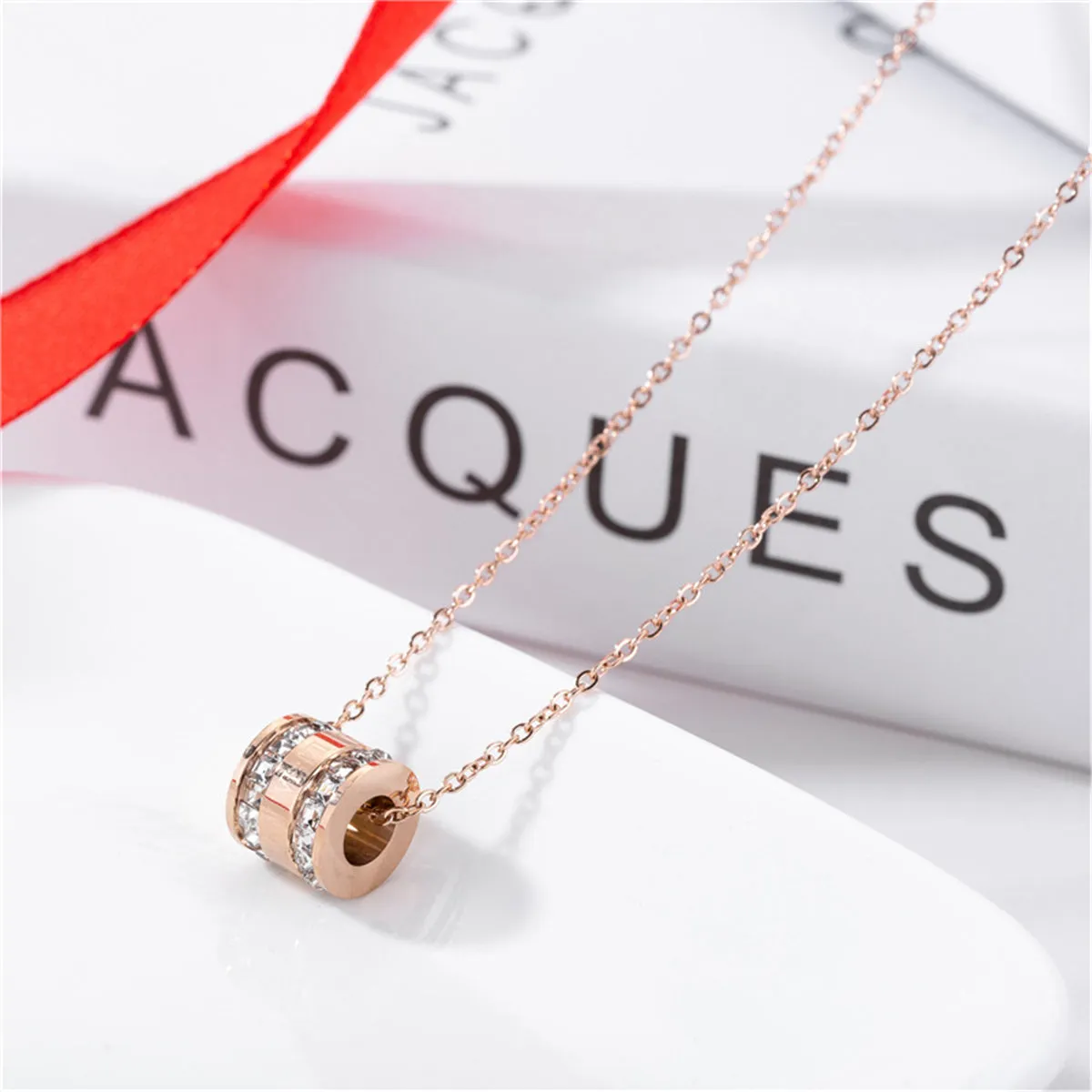 Crystal & 18K Rose Gold-Plated Roman Numeral Pendant Necklace