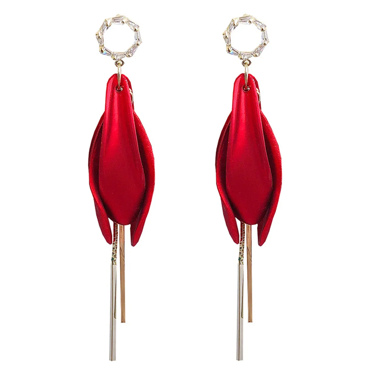 Crystal & Acrylic 18K Gold-Plated Petal Tassel Drop Earrings