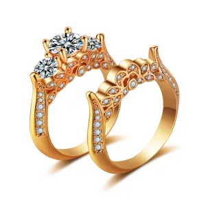 Crystal & Cubic Zirconia 18K Gold-Plated Botanical Ring Set