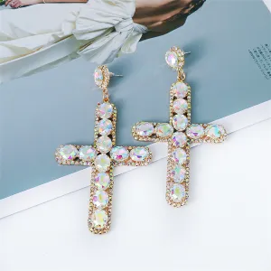 Crystal & Cubic Zirconia 18K Gold-Plated Cross Drop Earrings