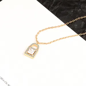 Crystal & Cubic Zirconia 18K Gold-Plated Lock Pendant Necklace