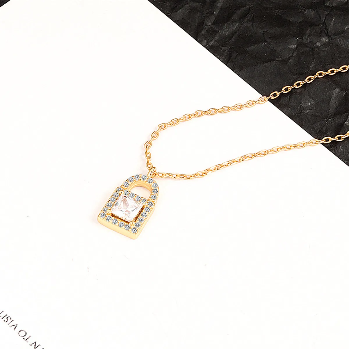 Crystal & Cubic Zirconia 18K Gold-Plated Lock Pendant Necklace