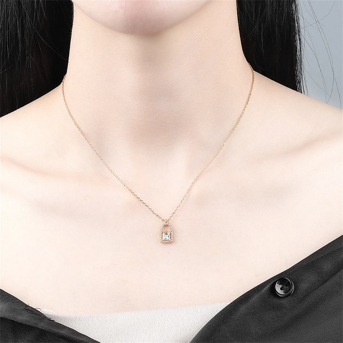 Crystal & Cubic Zirconia 18K Gold-Plated Lock Pendant Necklace