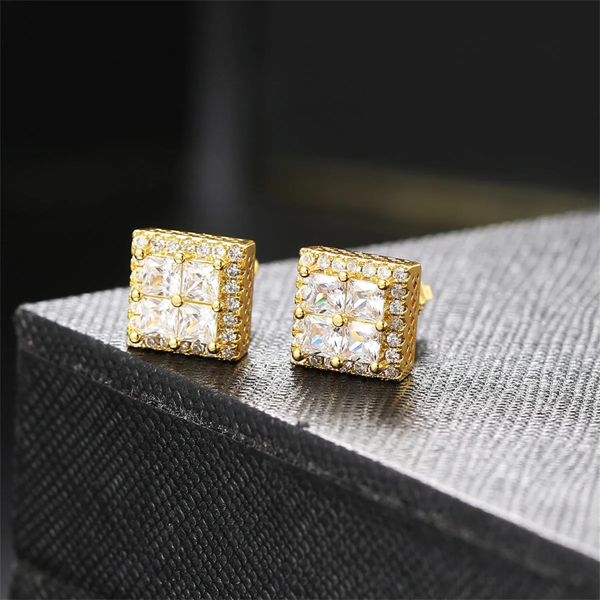 Crystal & Cubic Zirconia 18K Gold-Plated Square Stud Earrings