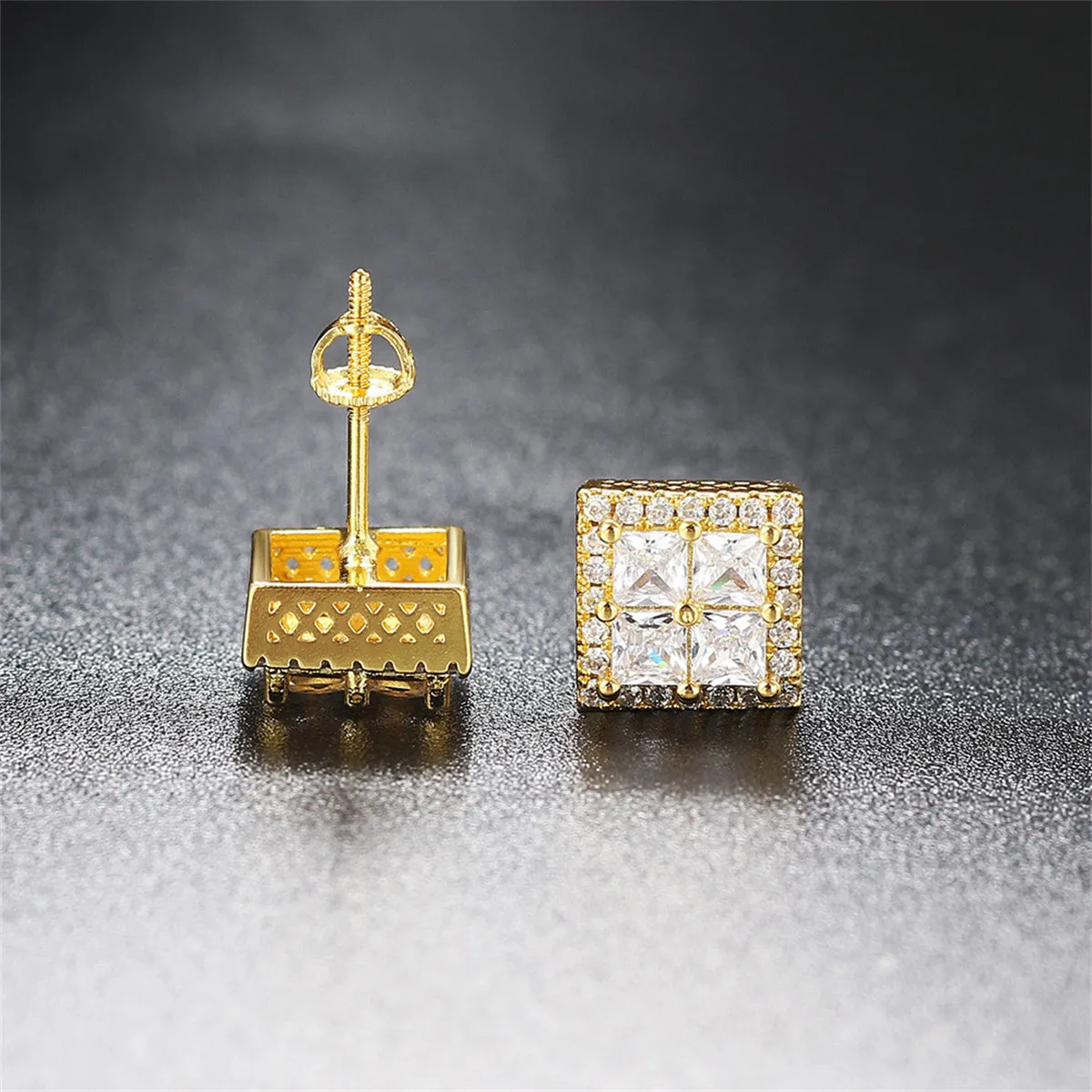Crystal & Cubic Zirconia 18K Gold-Plated Square Stud Earrings