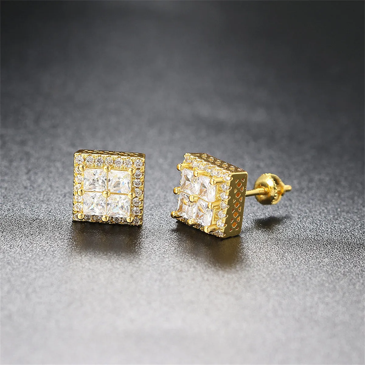 Crystal & Cubic Zirconia 18K Gold-Plated Square Stud Earrings