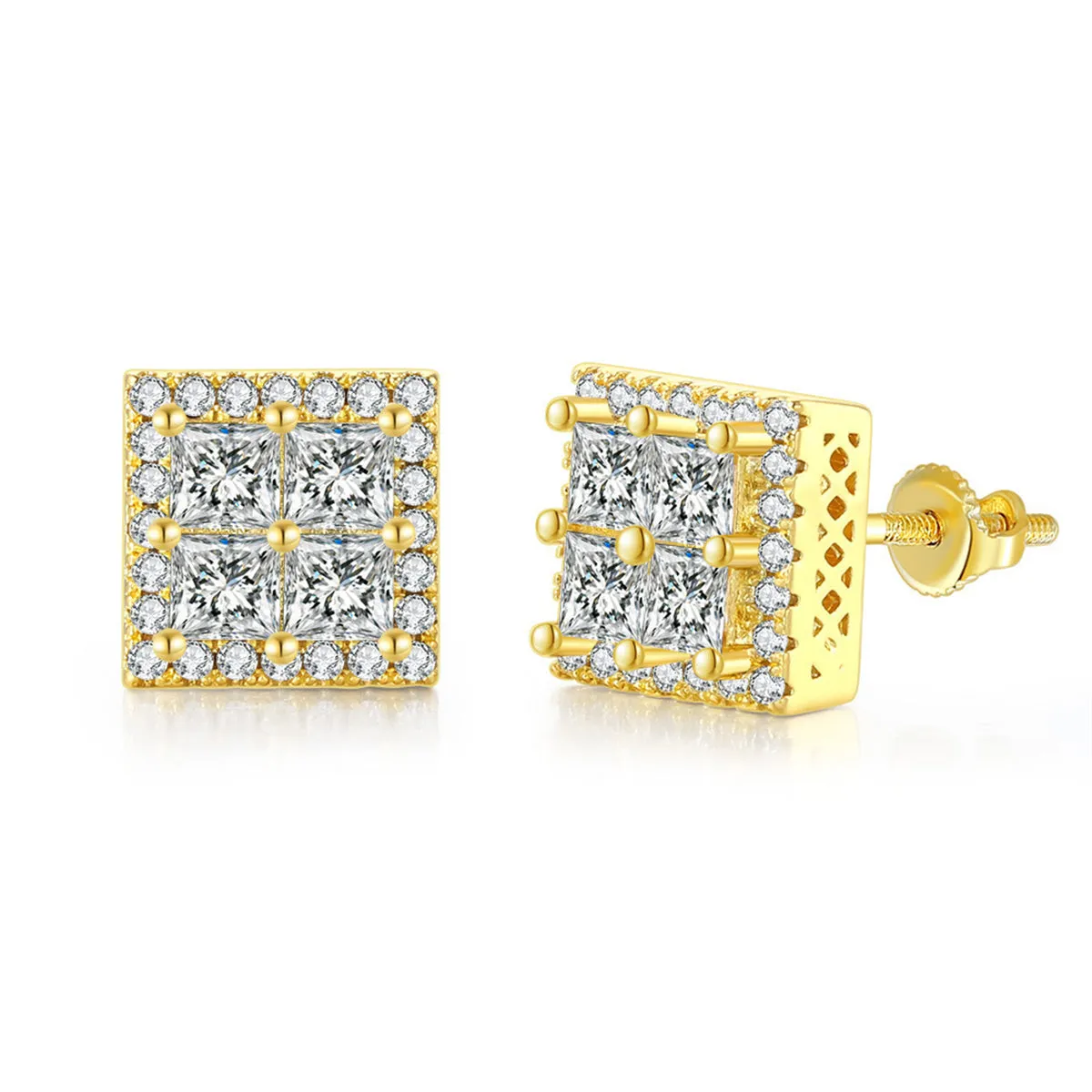 Crystal & Cubic Zirconia 18K Gold-Plated Square Stud Earrings
