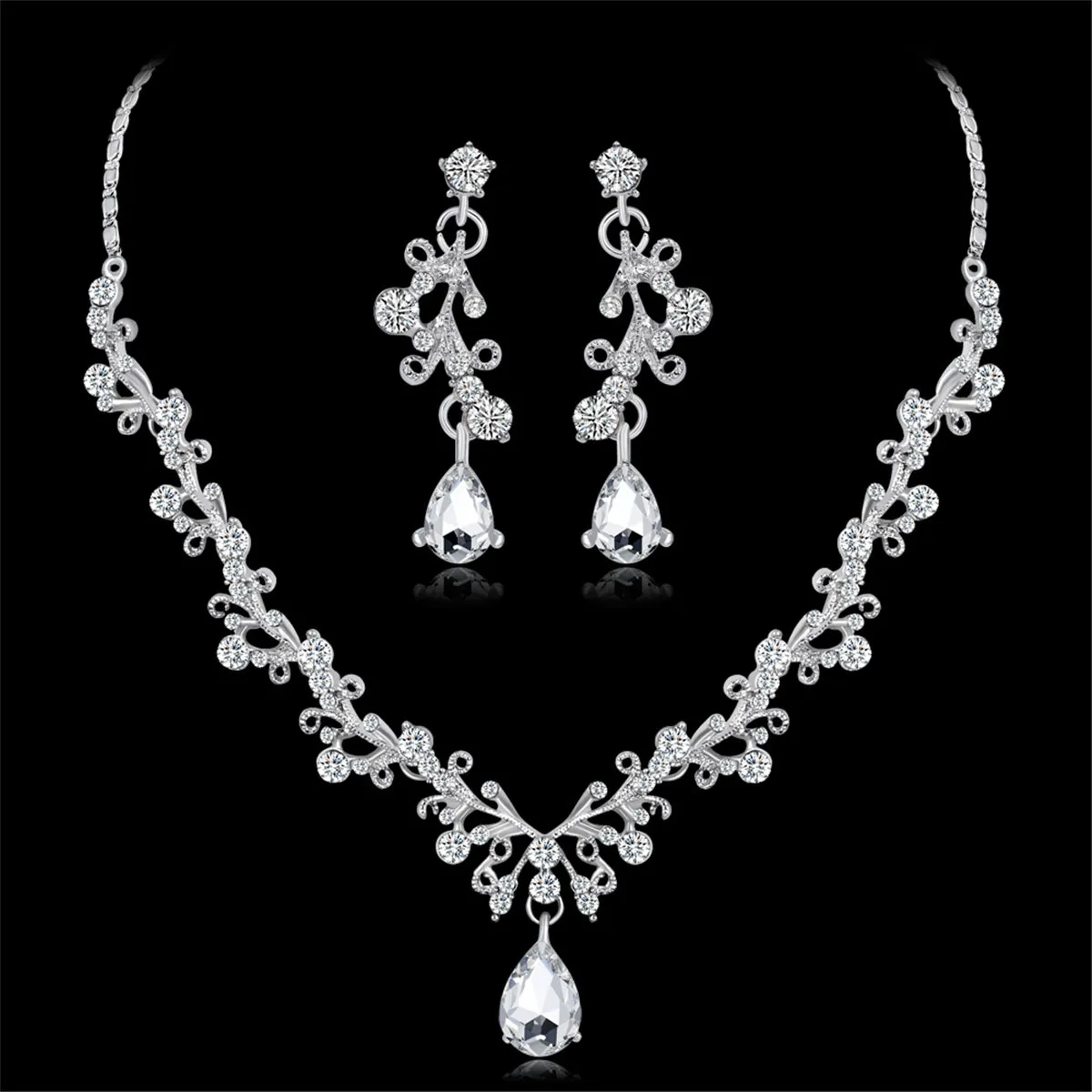 Crystal & Cubic Zirconia Botanical Collar Necklace Set