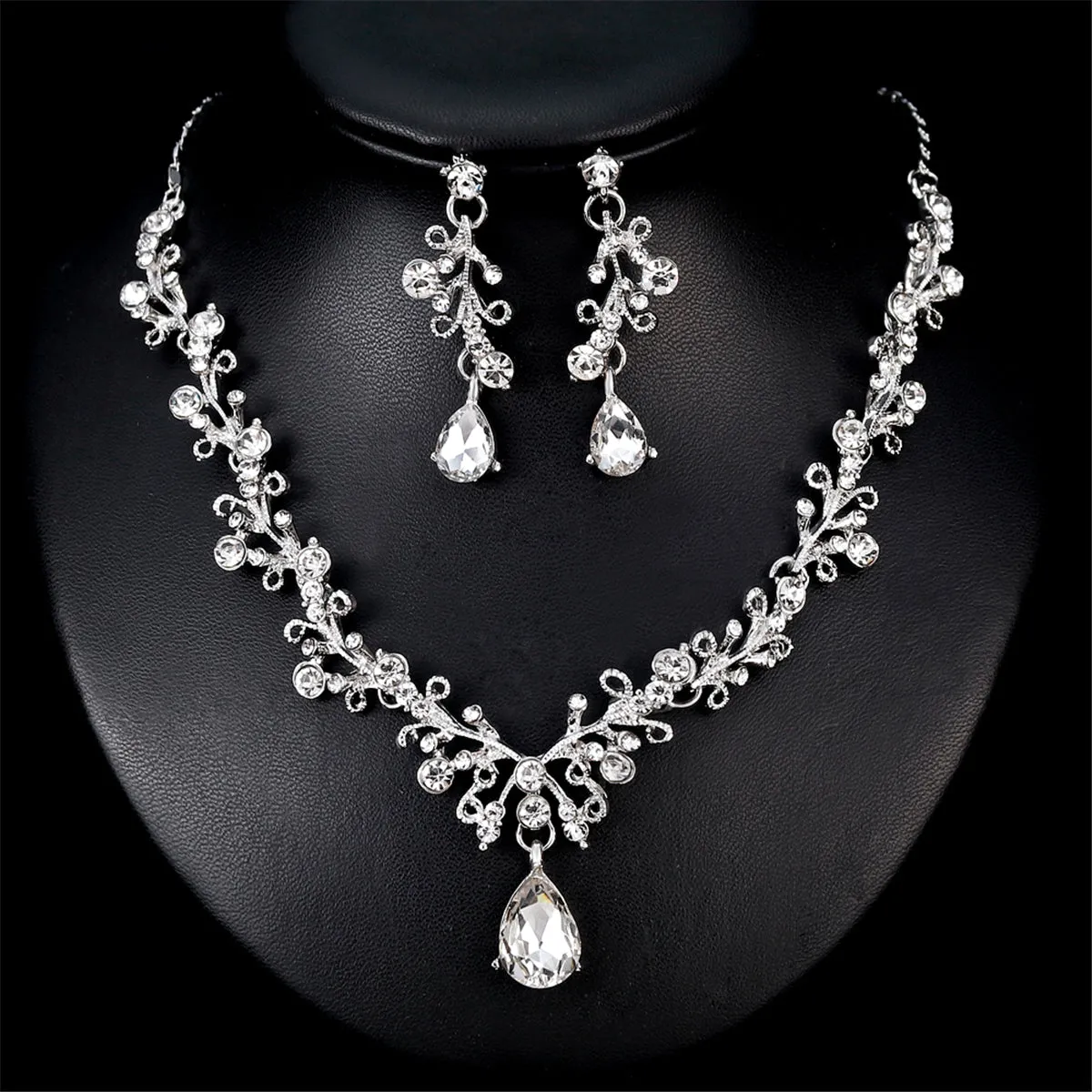 Crystal & Cubic Zirconia Botanical Collar Necklace Set