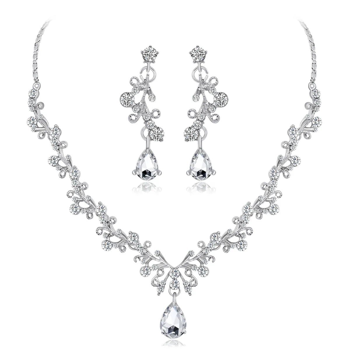 Crystal & Cubic Zirconia Botanical Collar Necklace Set