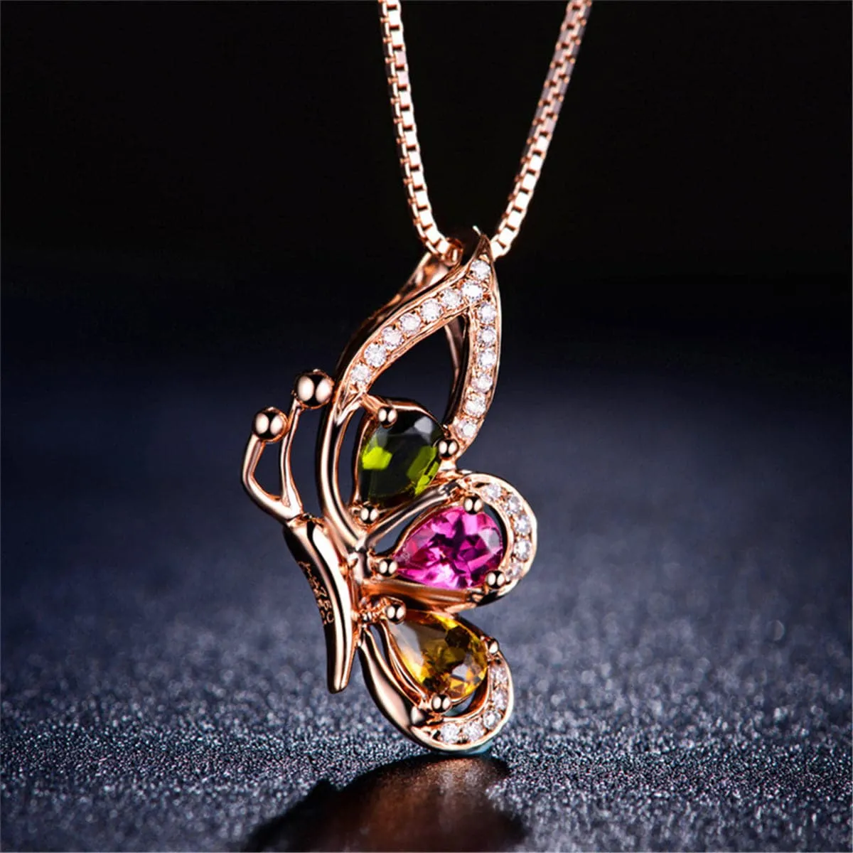 Crystal & Cubic Zirconia Butterfly Pendant Necklace