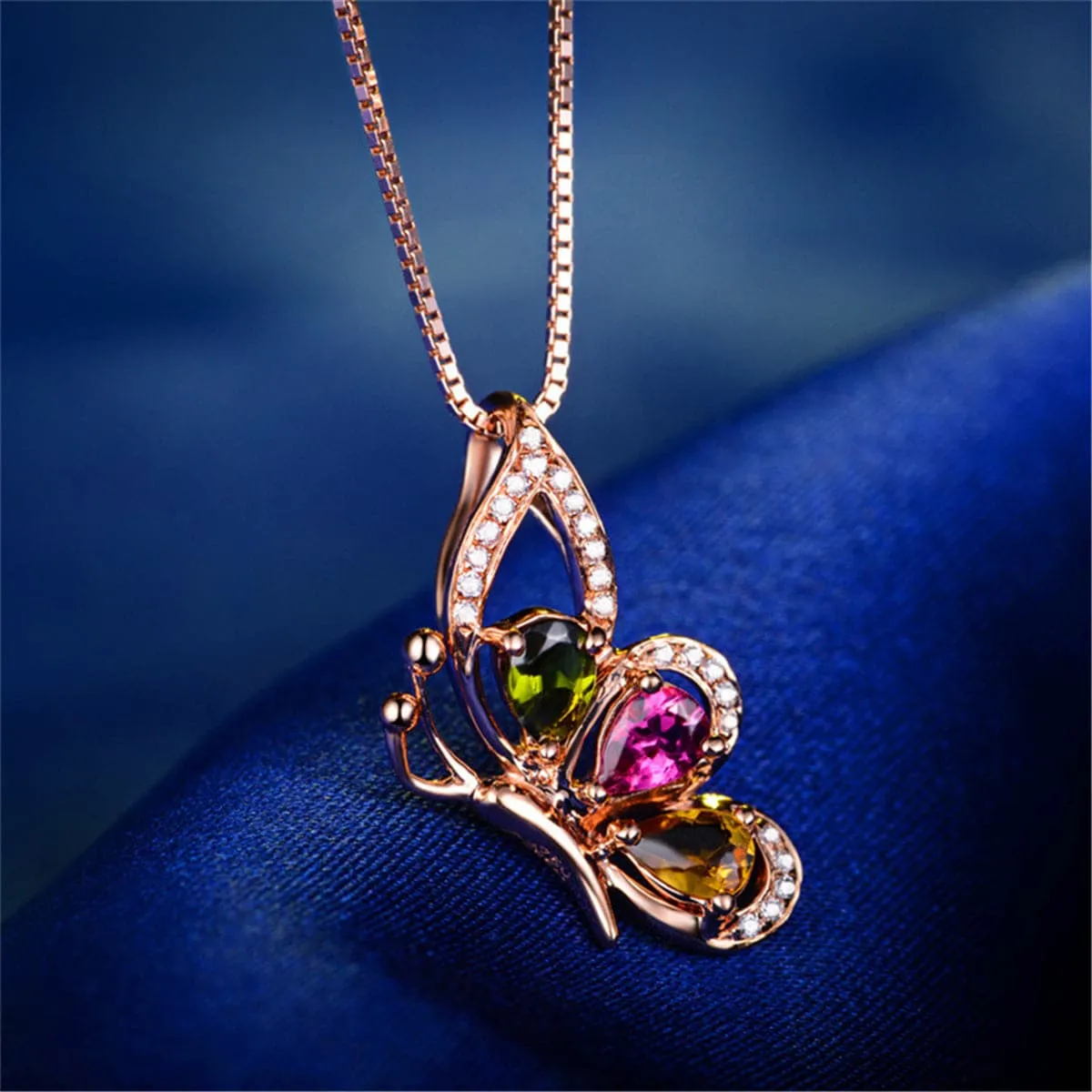Crystal & Cubic Zirconia Butterfly Pendant Necklace