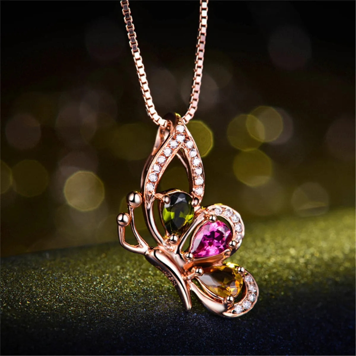 Crystal & Cubic Zirconia Butterfly Pendant Necklace