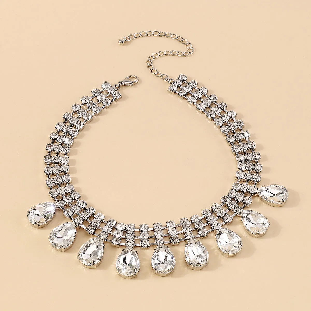 Crystal & Cubic Zirconia Drop Charm Layered Choker