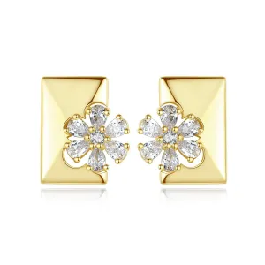 Crystal & Cubic Zirconia Floral Rectangle Stud Earrings