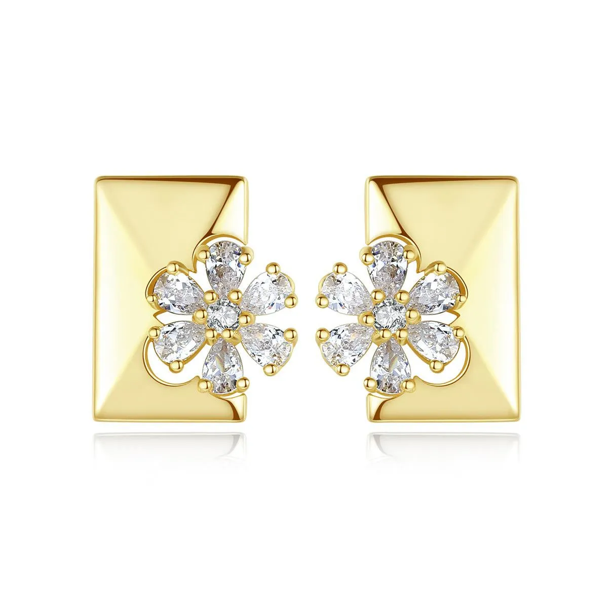 Crystal & Cubic Zirconia Floral Rectangle Stud Earrings