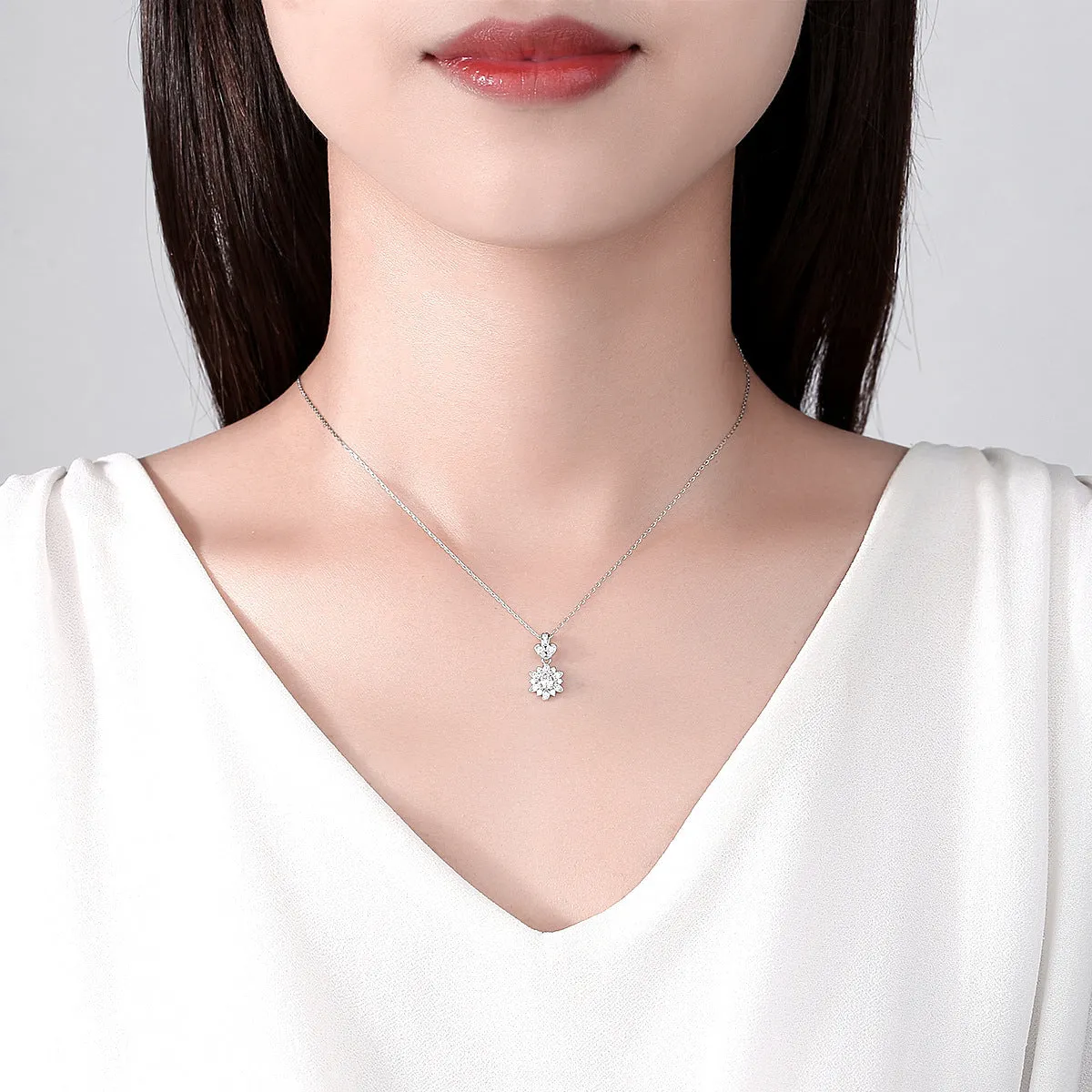 Crystal & Cubic Zirconia Flower Pendant Necklace