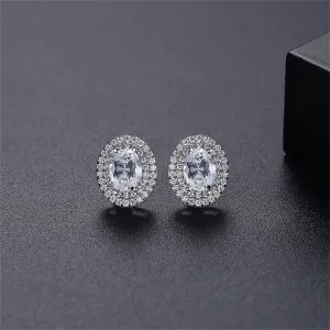 Crystal & Cubic Zirconia Halo Oval Stud Earrings