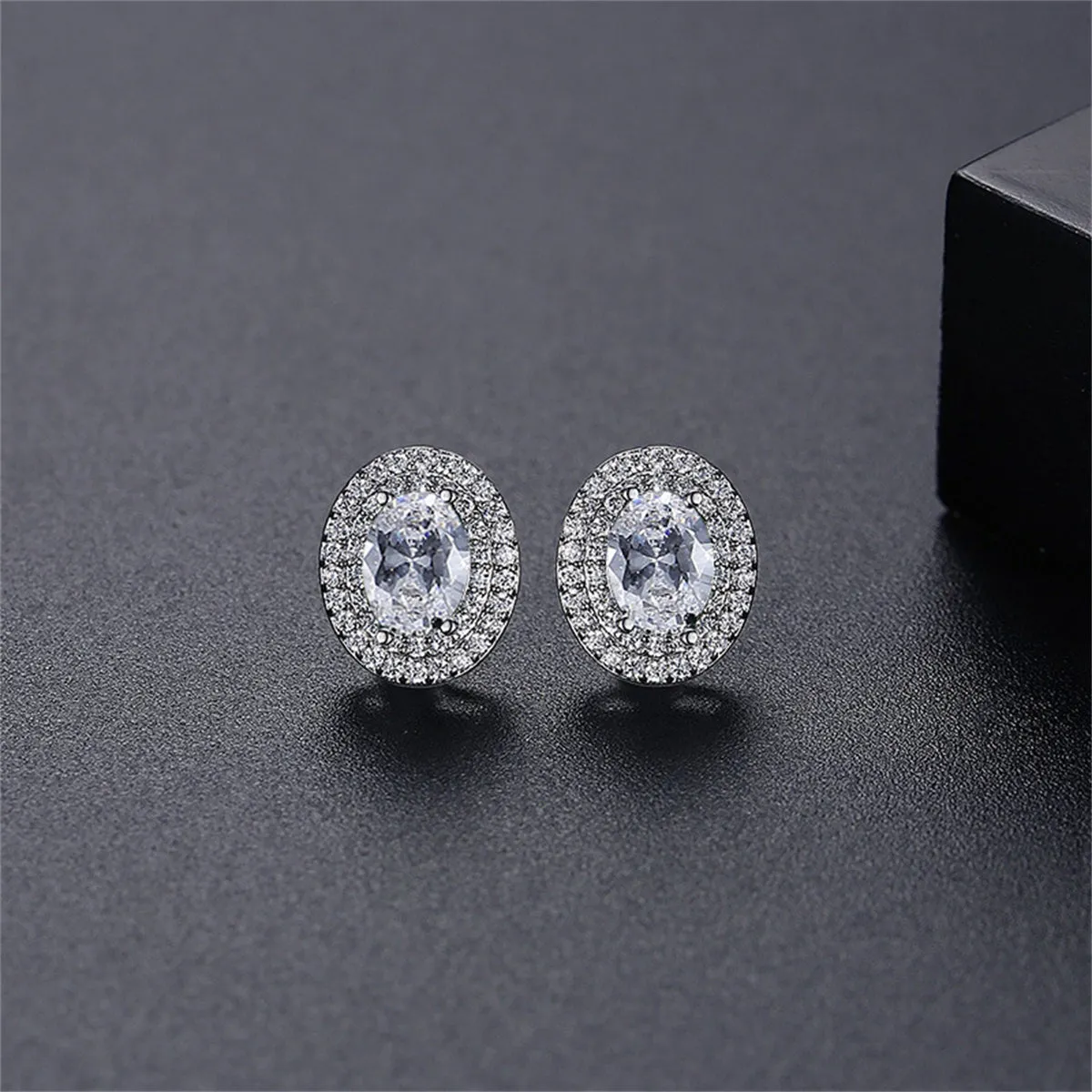 Crystal & Cubic Zirconia Halo Oval Stud Earrings