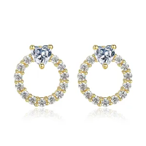 Crystal & Cubic Zirconia Heart Circle Stud Earrings