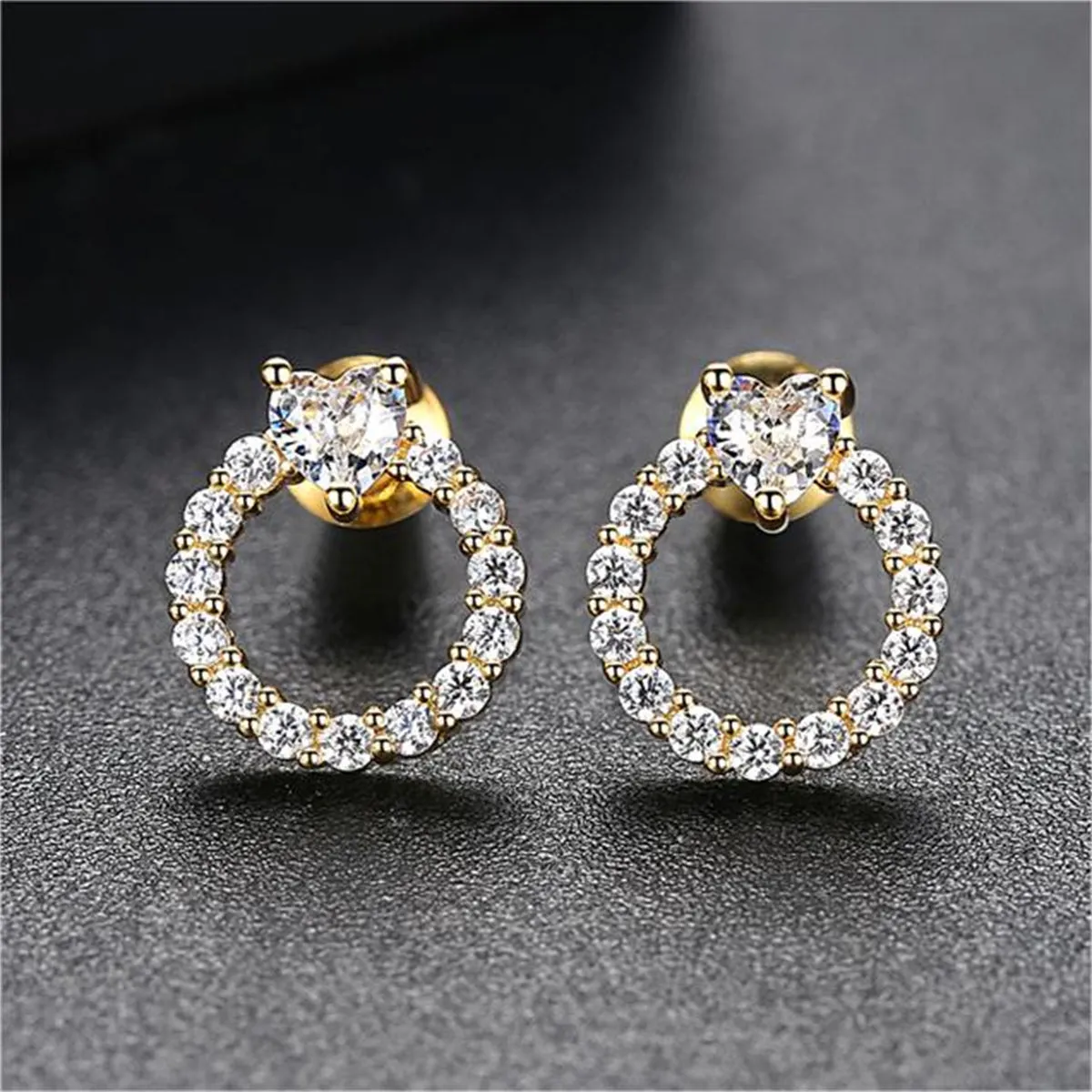 Crystal & Cubic Zirconia Heart Circle Stud Earrings