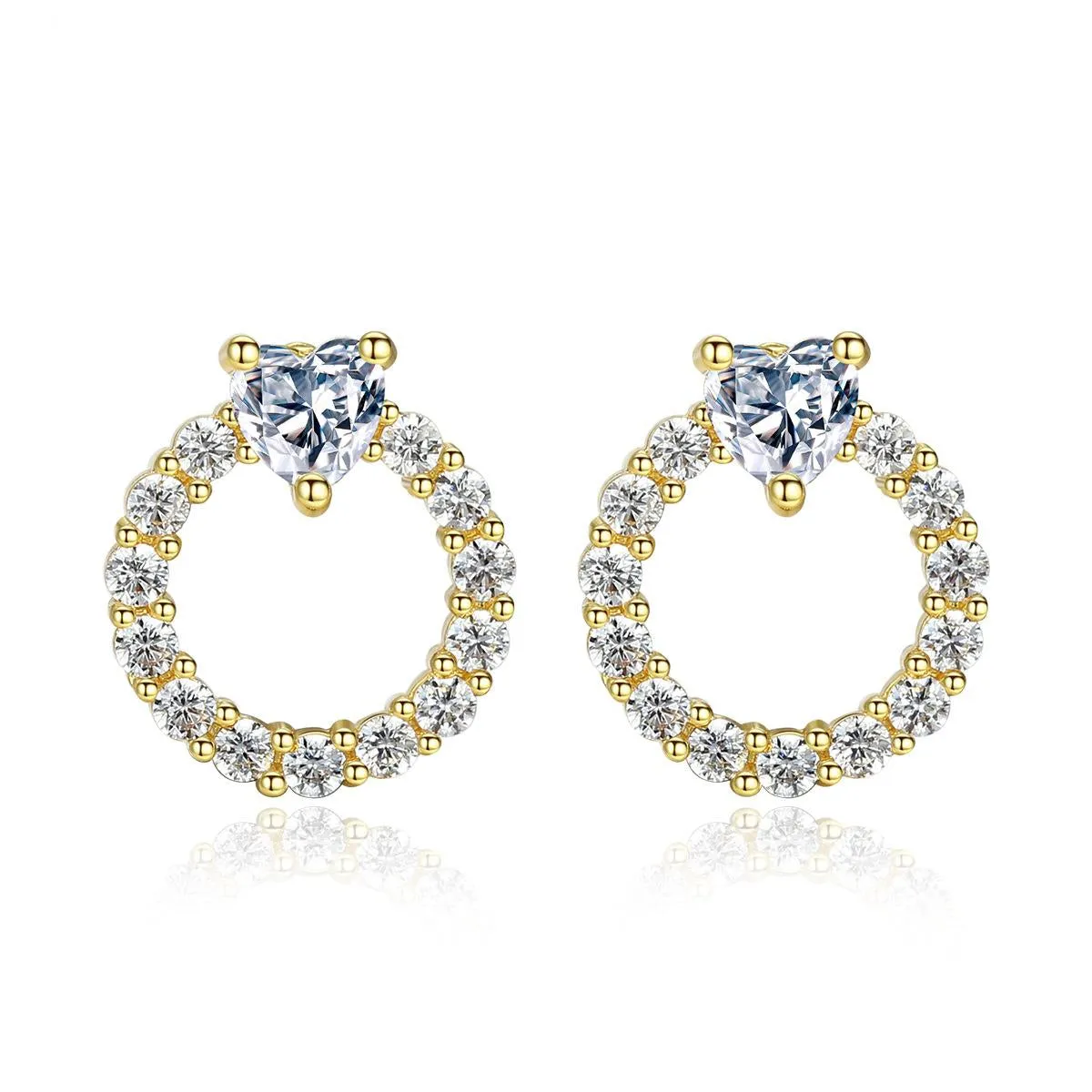 Crystal & Cubic Zirconia Heart Circle Stud Earrings