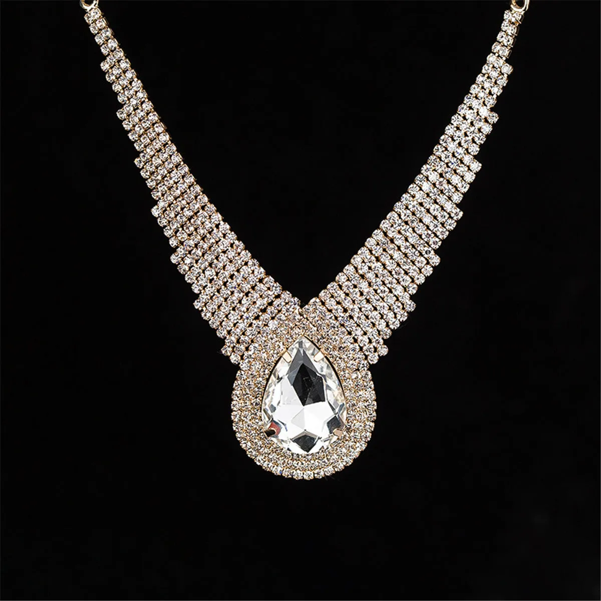 Crystal & Cubic Zirconia Layer Drop Statement Necklace