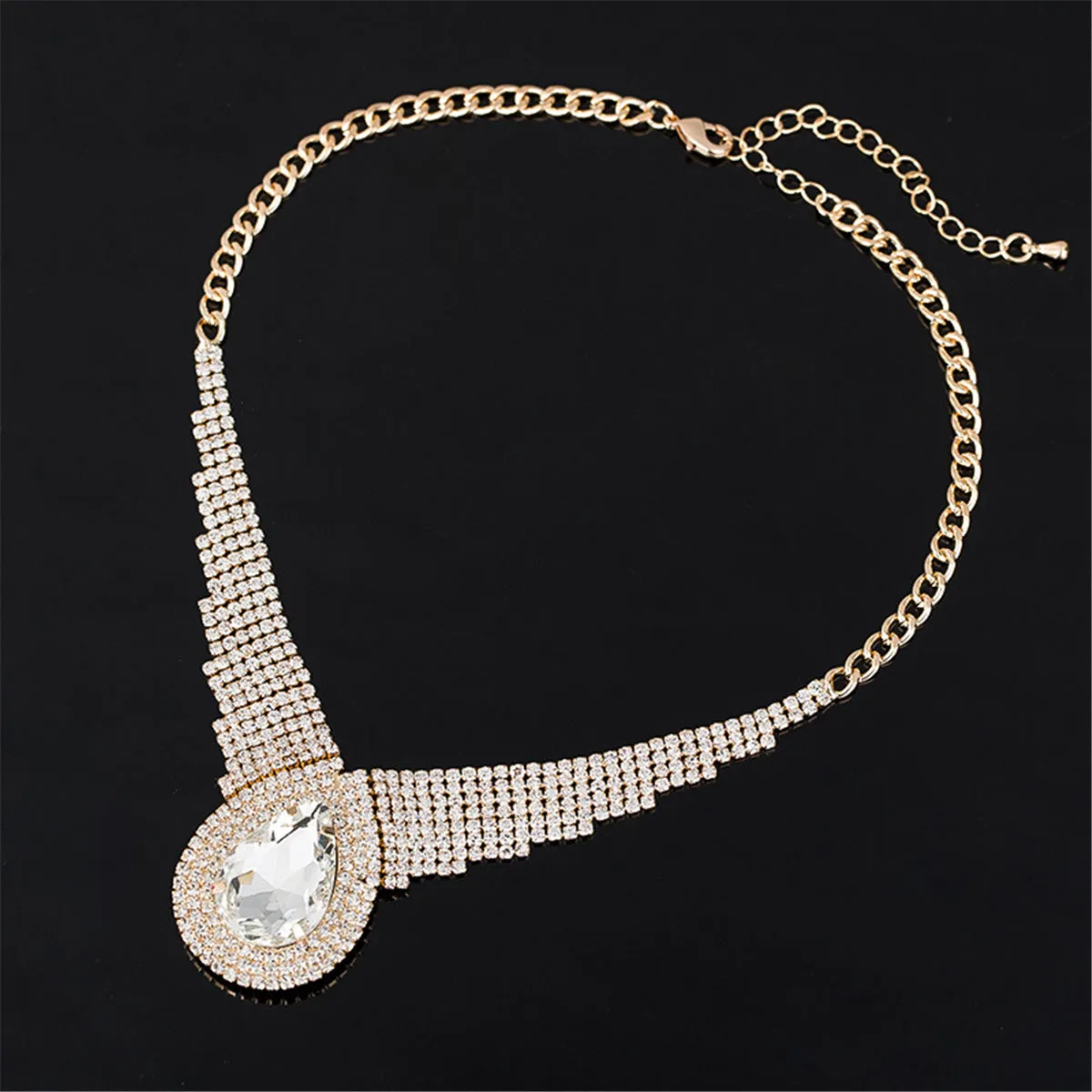 Crystal & Cubic Zirconia Layer Drop Statement Necklace