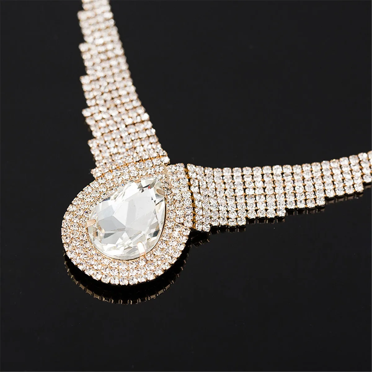 Crystal & Cubic Zirconia Layer Drop Statement Necklace