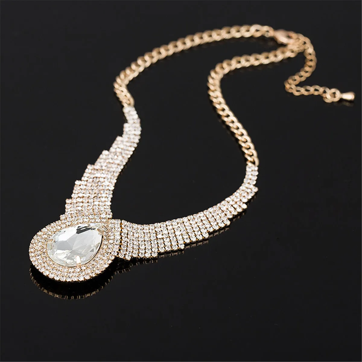 Crystal & Cubic Zirconia Layer Drop Statement Necklace