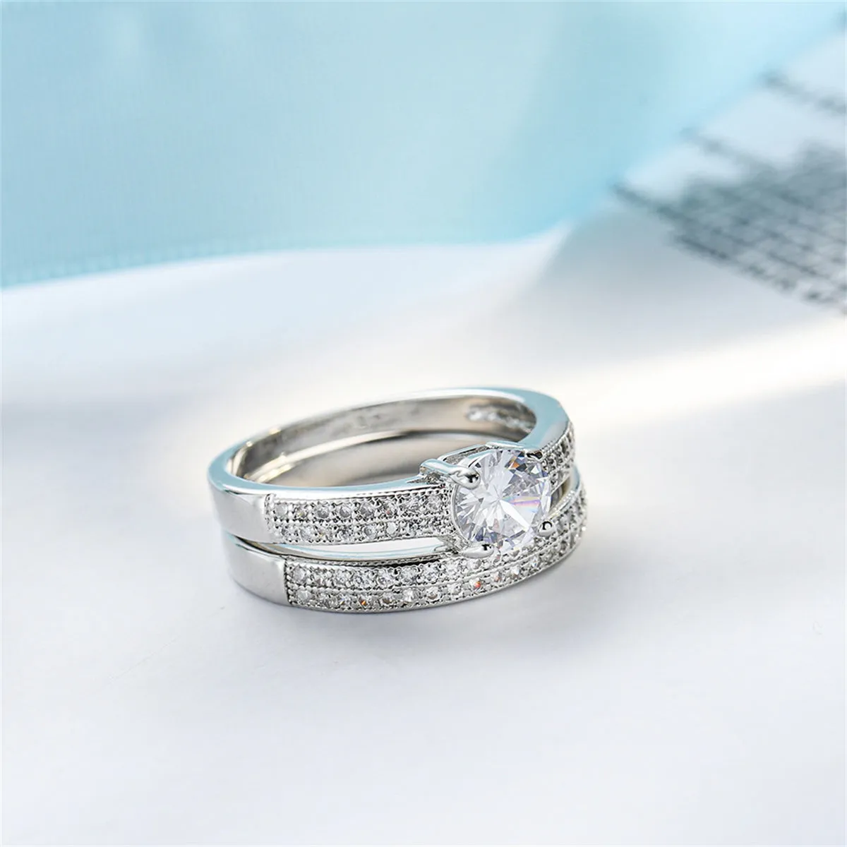 Crystal & Cubic Zirconia Pavé Stacking Ring Set