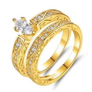 Crystal & Cubic Zirconia Pear-Cut Ring & Ornate Band