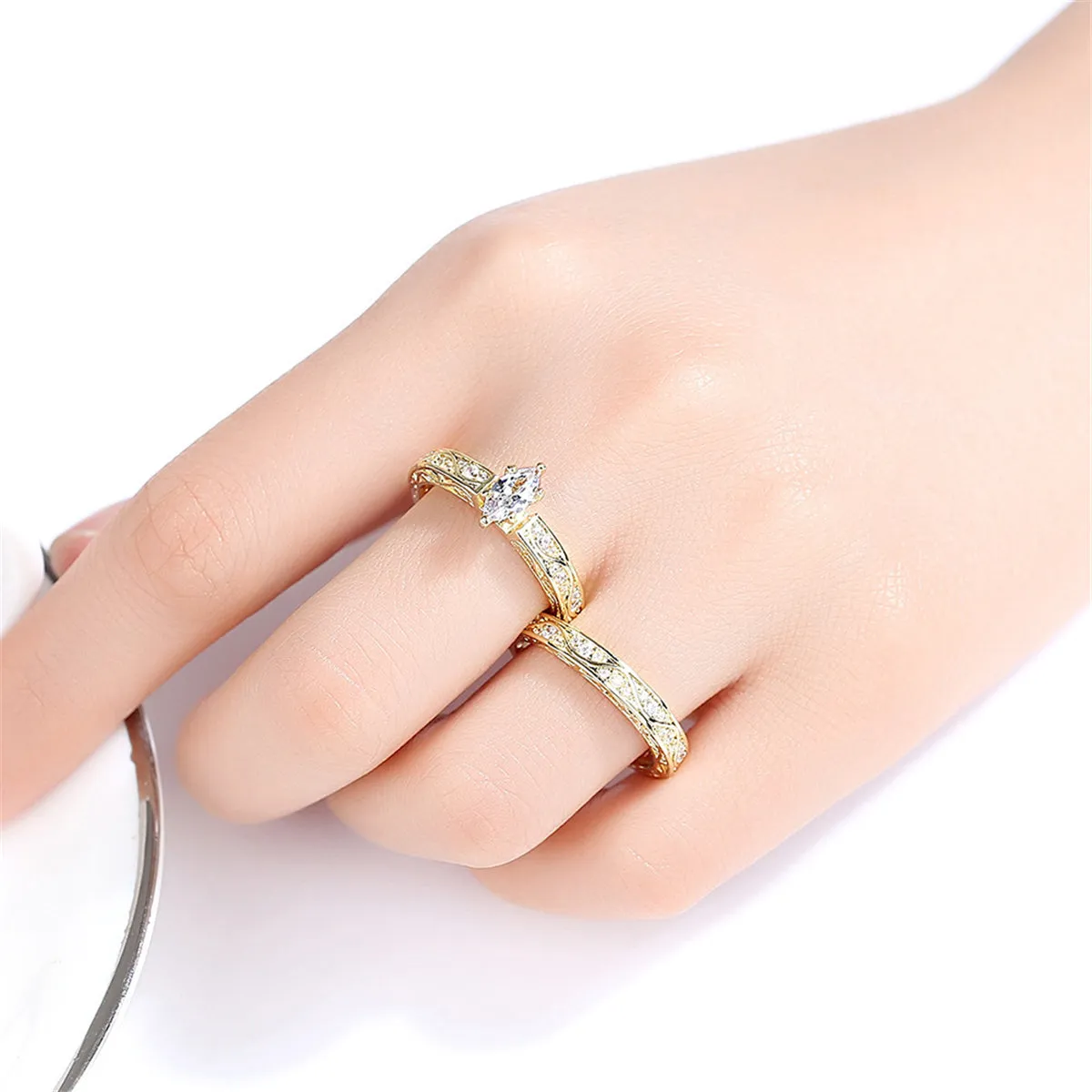 Crystal & Cubic Zirconia Pear-Cut Ring & Ornate Band