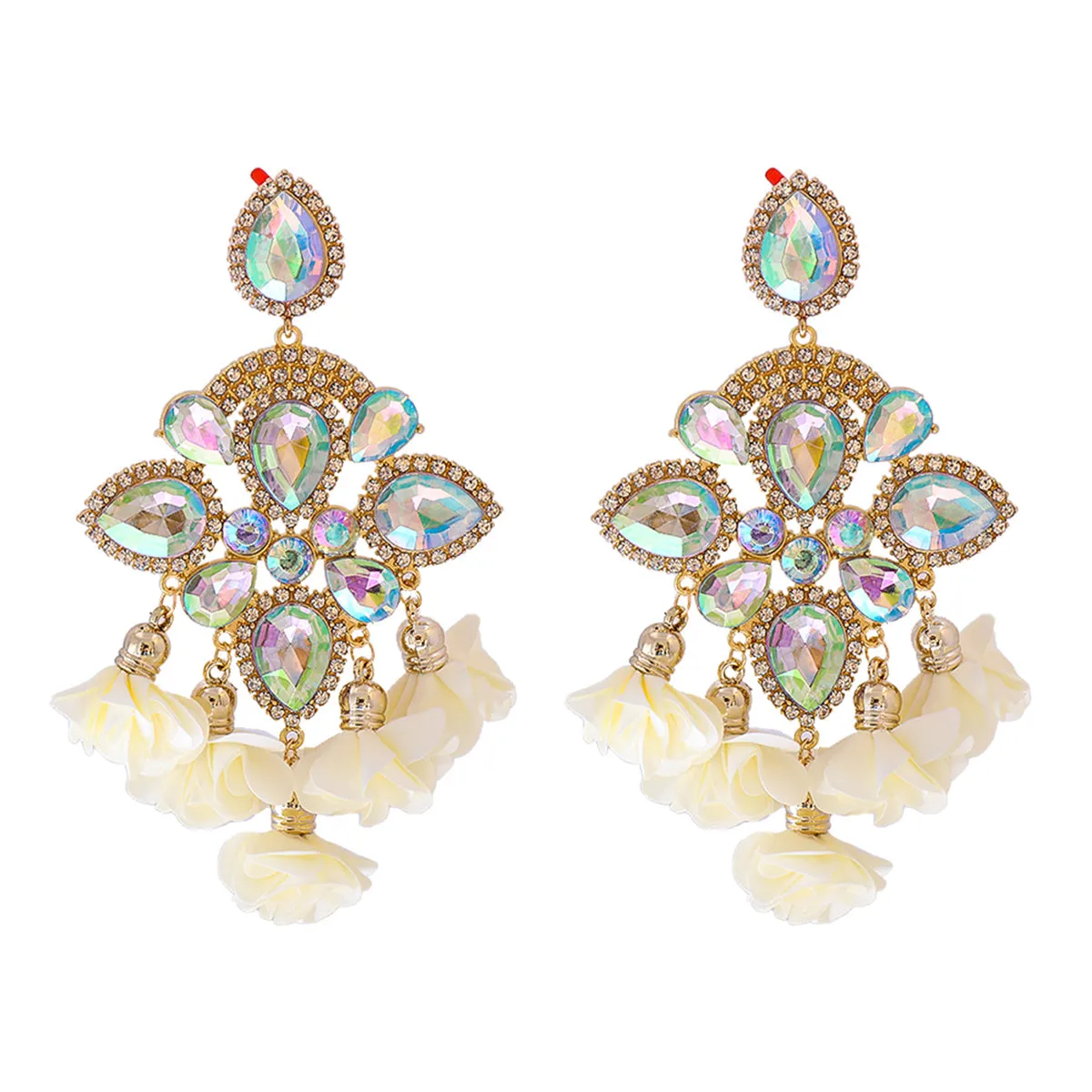Crystal & Cubic Zirconia Silk 18K Gold-Plated Multicolor Floral Tassel Drop Earrings