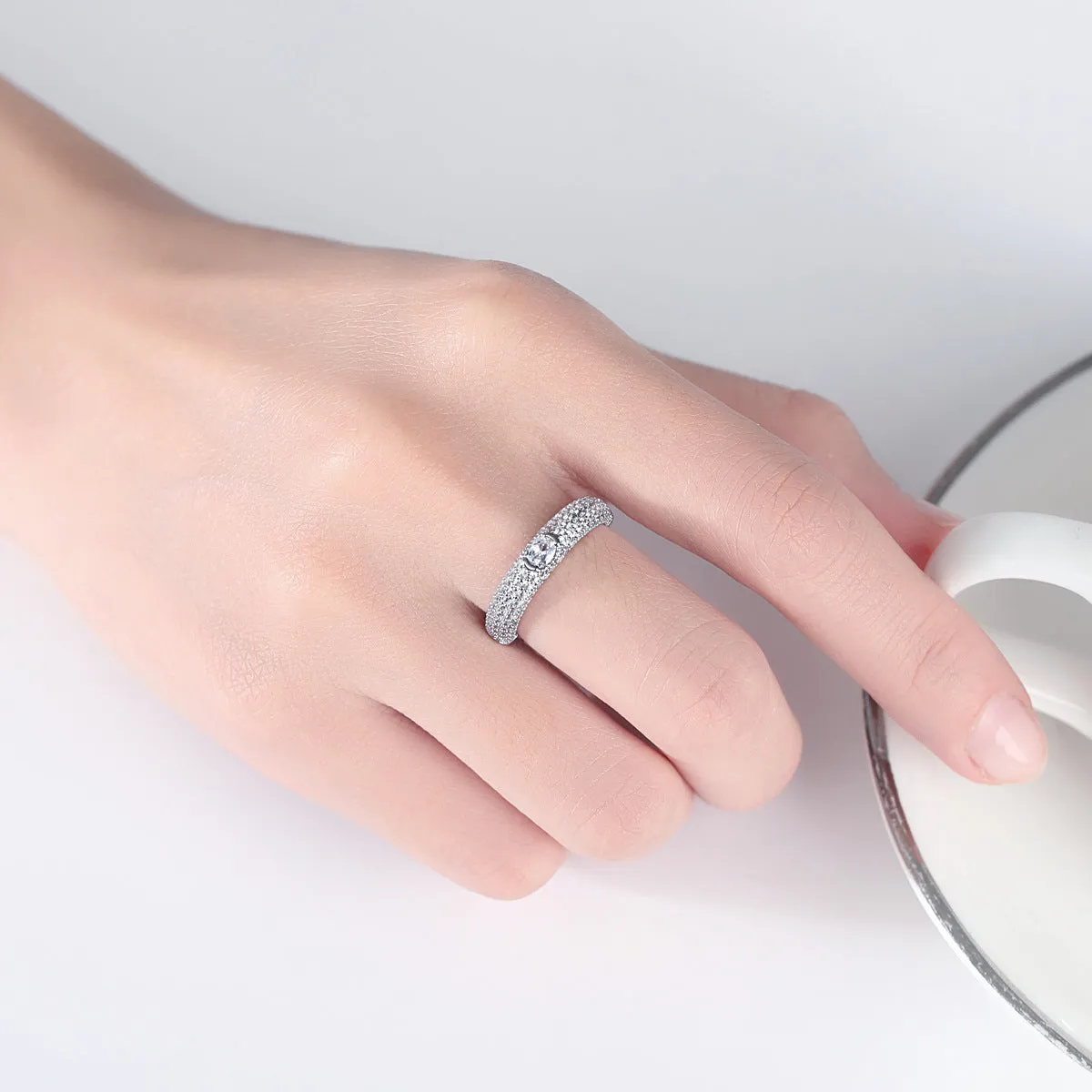 Crystal & Cubic Zirconia Silver-Plated Band Ring