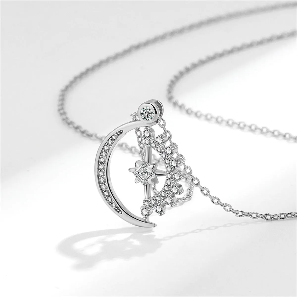 Crystal & Cubic Zirconia Silver-Plated Celestial Spinning Pendant Necklace