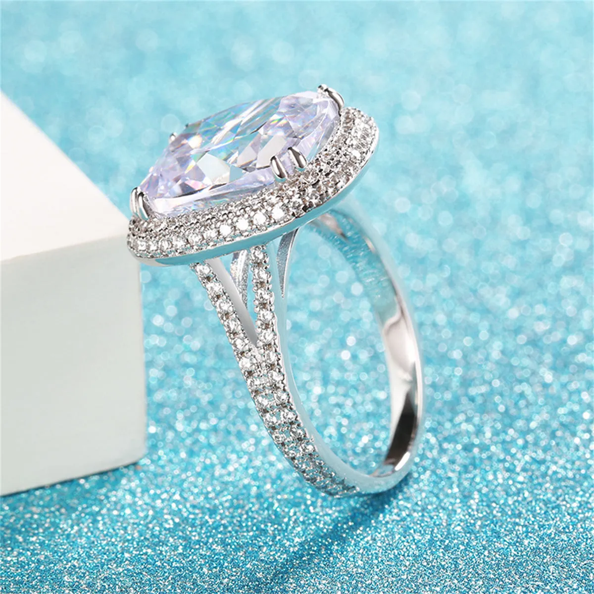 Crystal & Cubic Zirconia Silver-Plated Cushion Ring