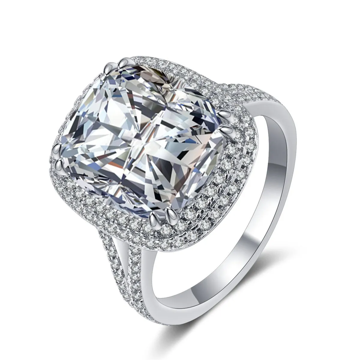 Crystal & Cubic Zirconia Silver-Plated Cushion Ring
