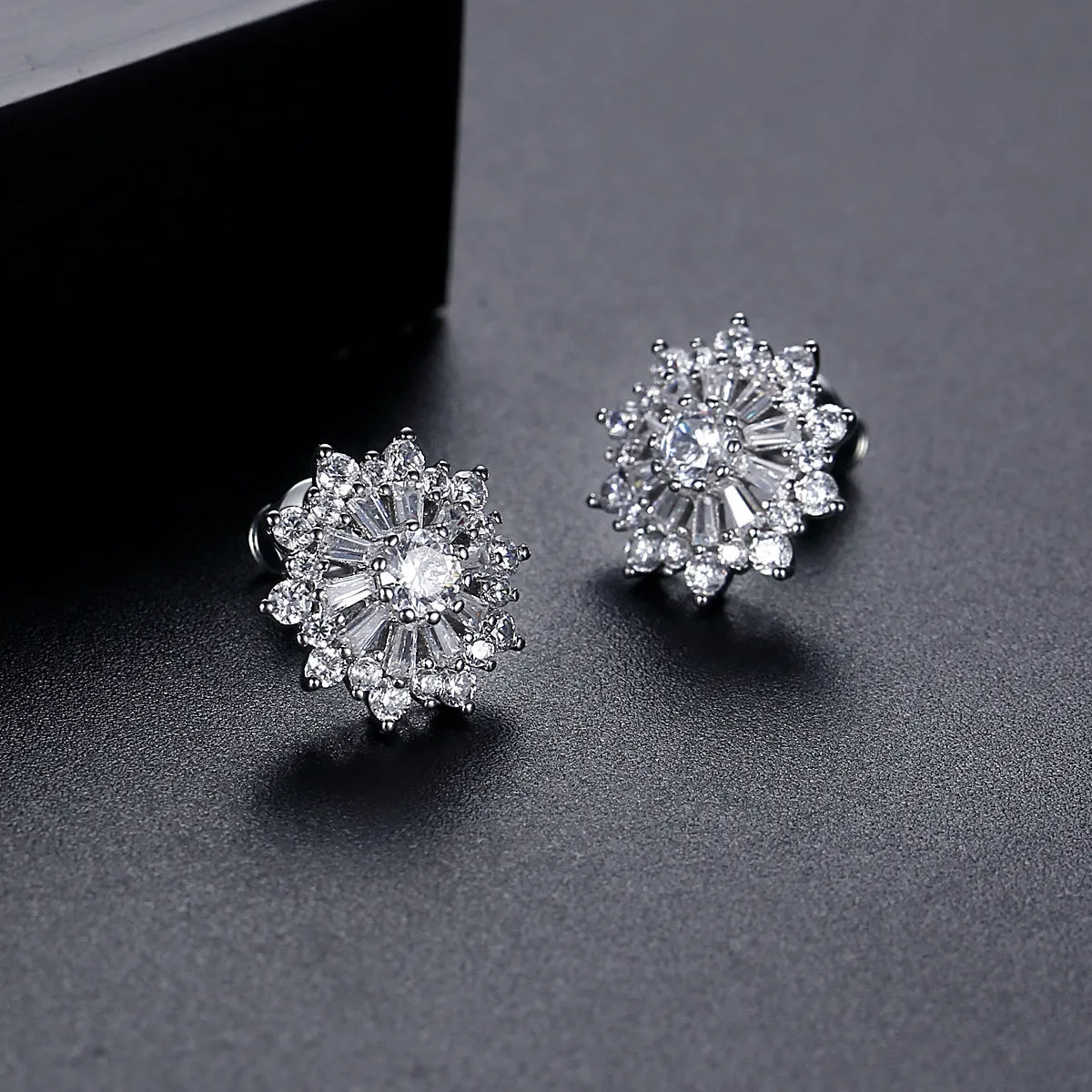 Crystal & Cubic Zirconia Silver-Plated Flower Stud Earrings