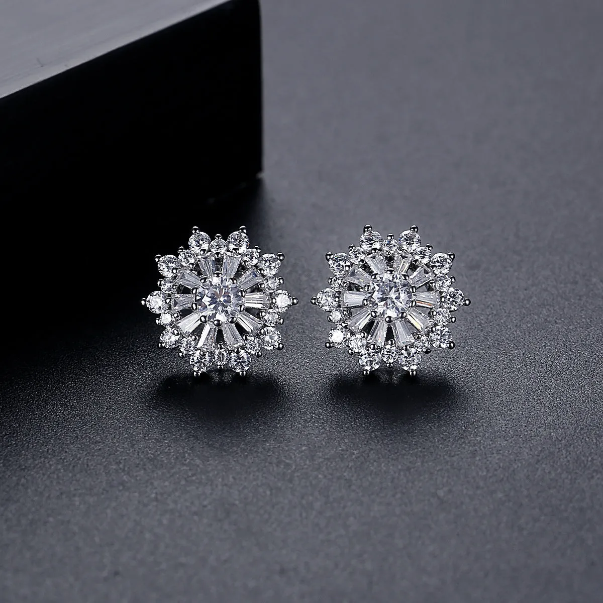 Crystal & Cubic Zirconia Silver-Plated Flower Stud Earrings