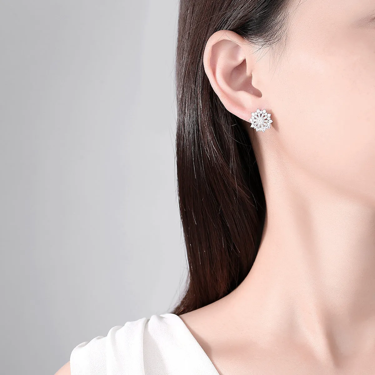 Crystal & Cubic Zirconia Silver-Plated Flower Stud Earrings