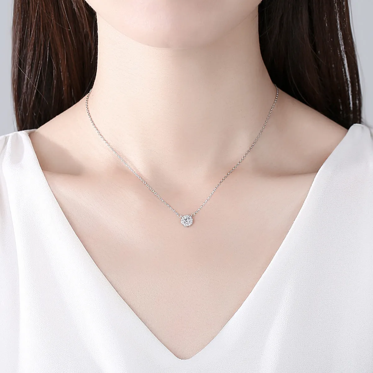 Crystal & Cubic Zirconia Silver-Plated Halo Pendant Necklace