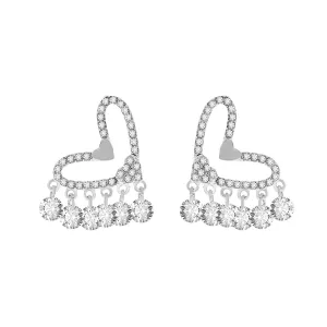 Crystal & Cubic Zirconia Silver-Plated Heart Tassel Drop Earrings