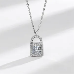 Crystal & Cubic Zirconia Silver-Plated Lock Pendant Necklace