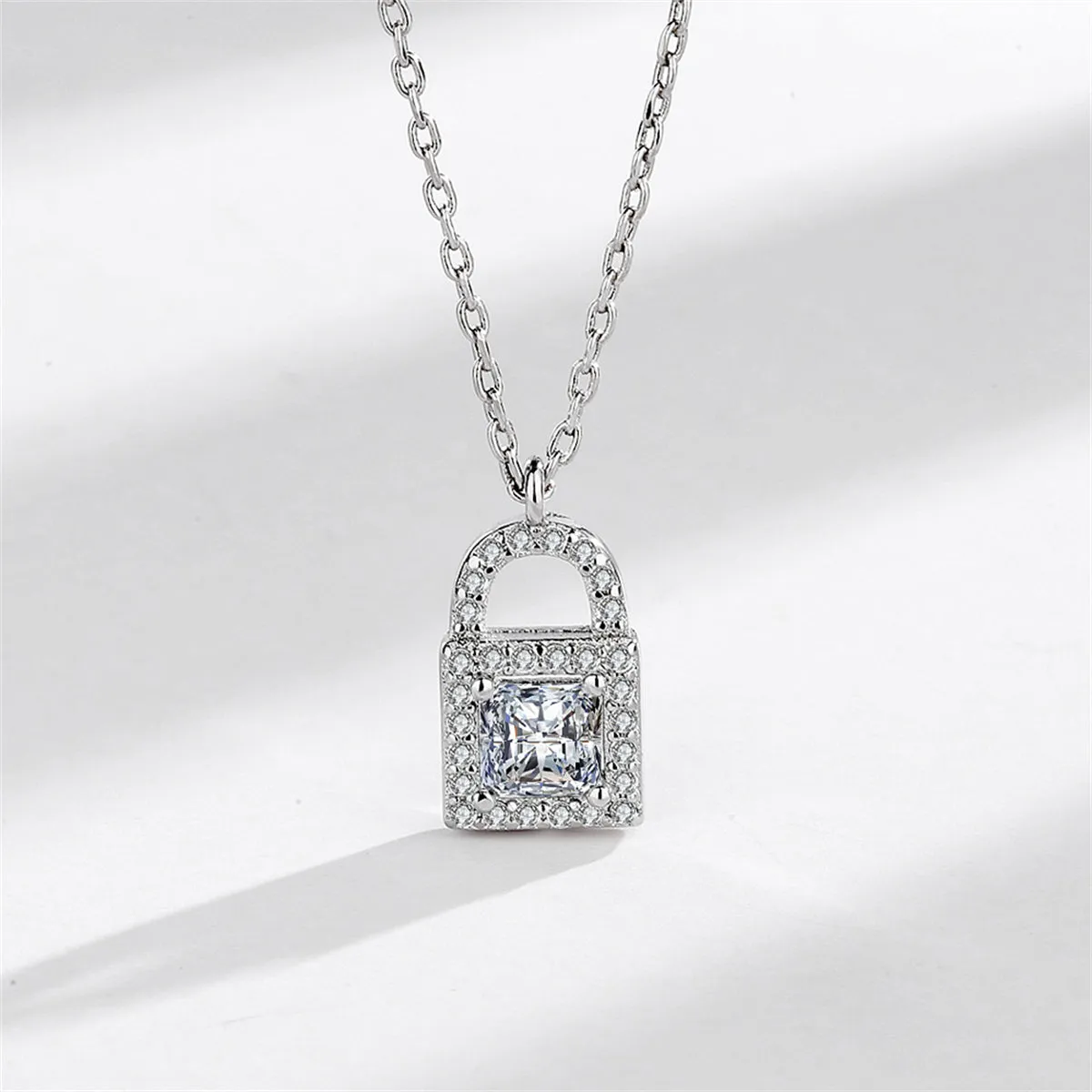 Crystal & Cubic Zirconia Silver-Plated Lock Pendant Necklace