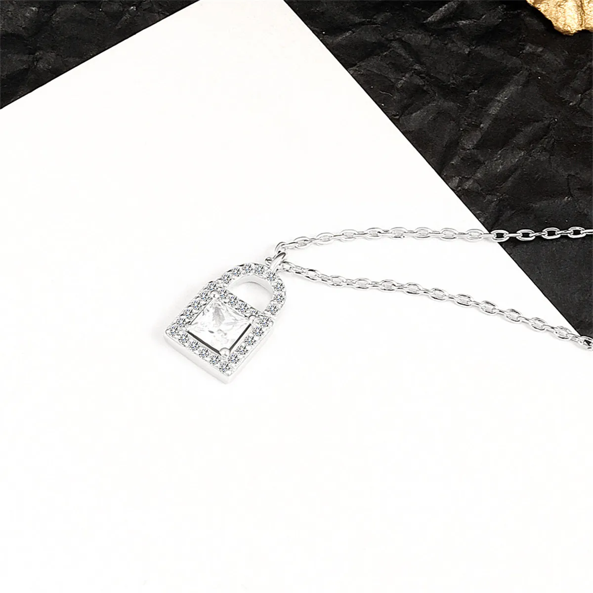 Crystal & Cubic Zirconia Silver-Plated Lock Pendant Necklace