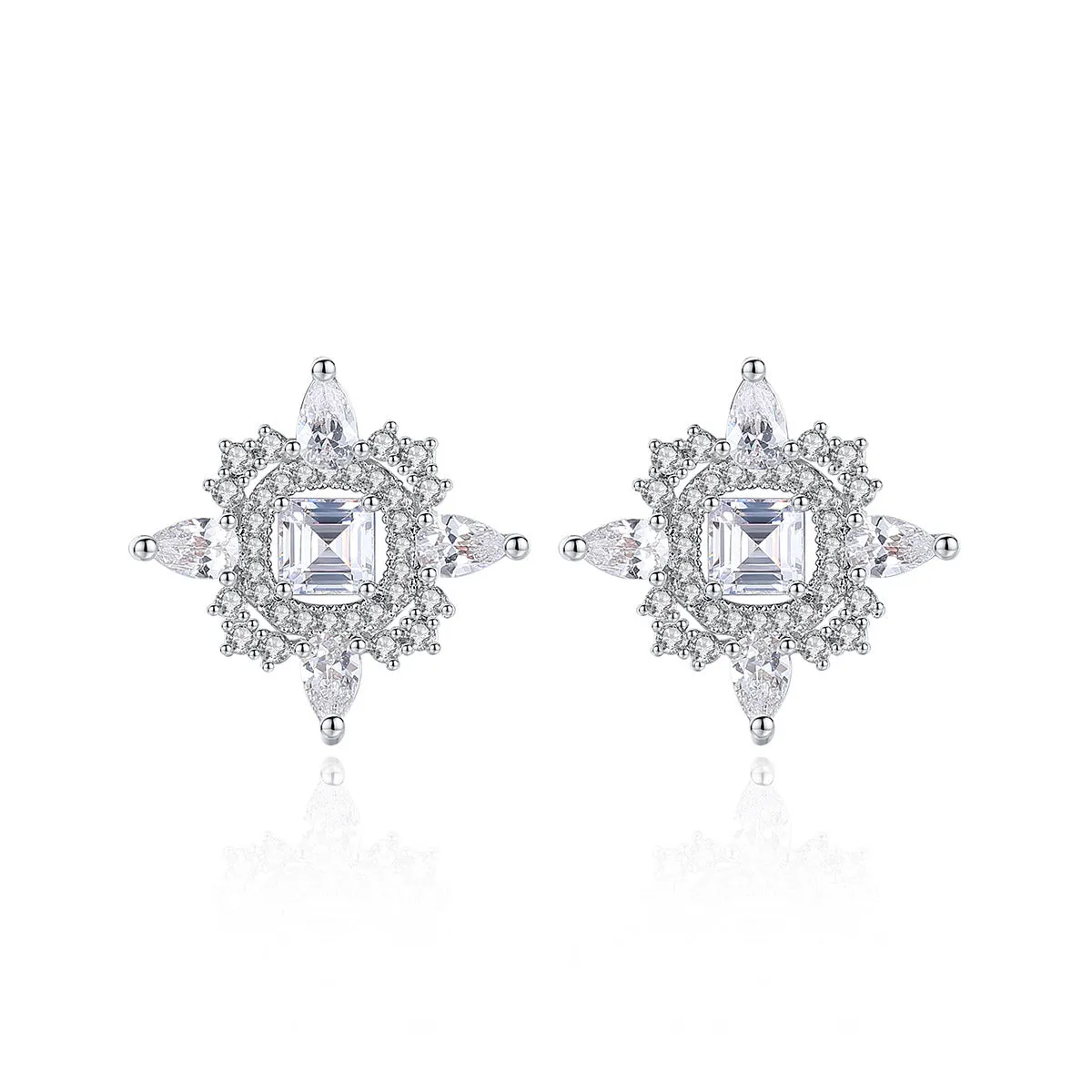 Crystal & Cubic Zirconia Silver-Plated Lotus Stud Earrings