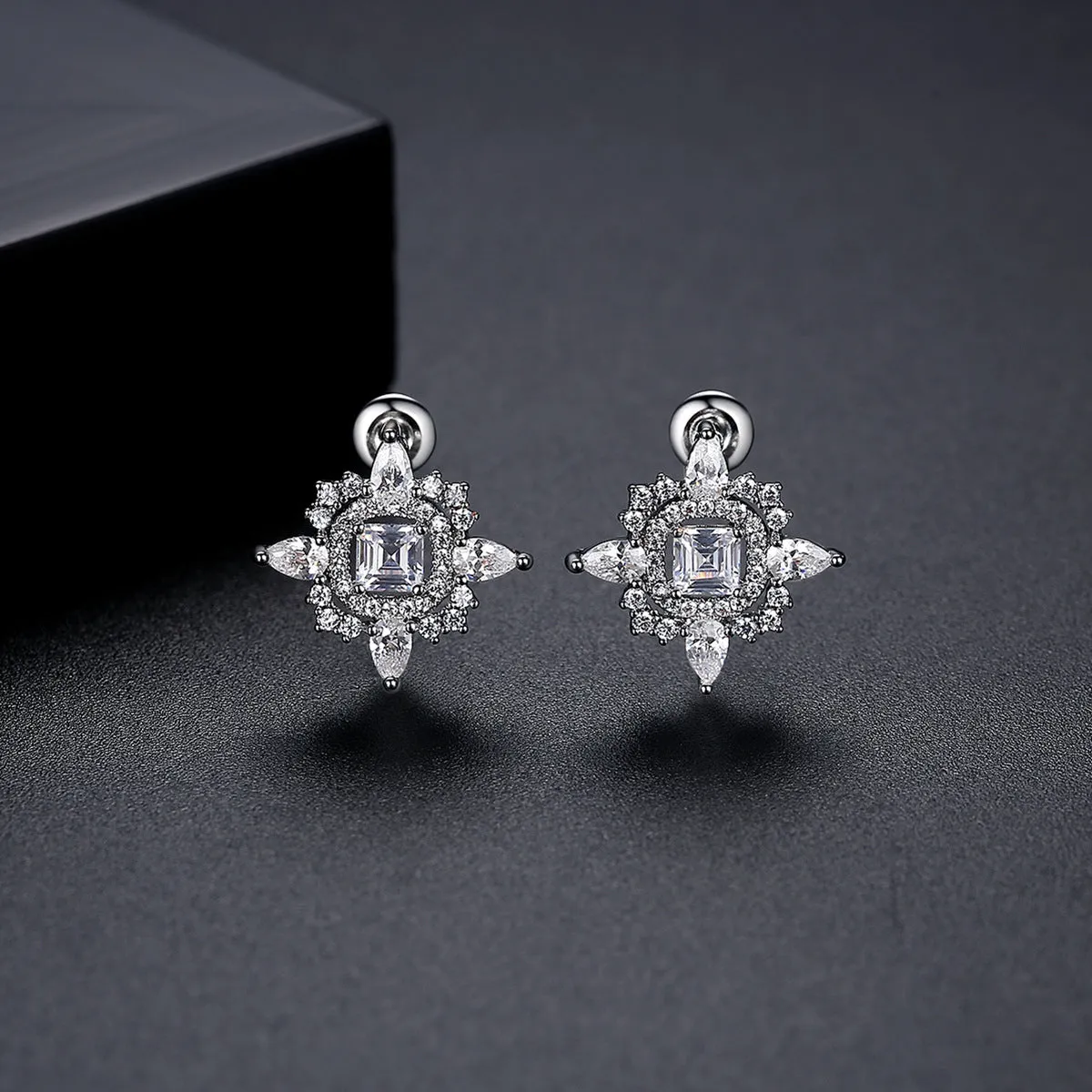 Crystal & Cubic Zirconia Silver-Plated Lotus Stud Earrings