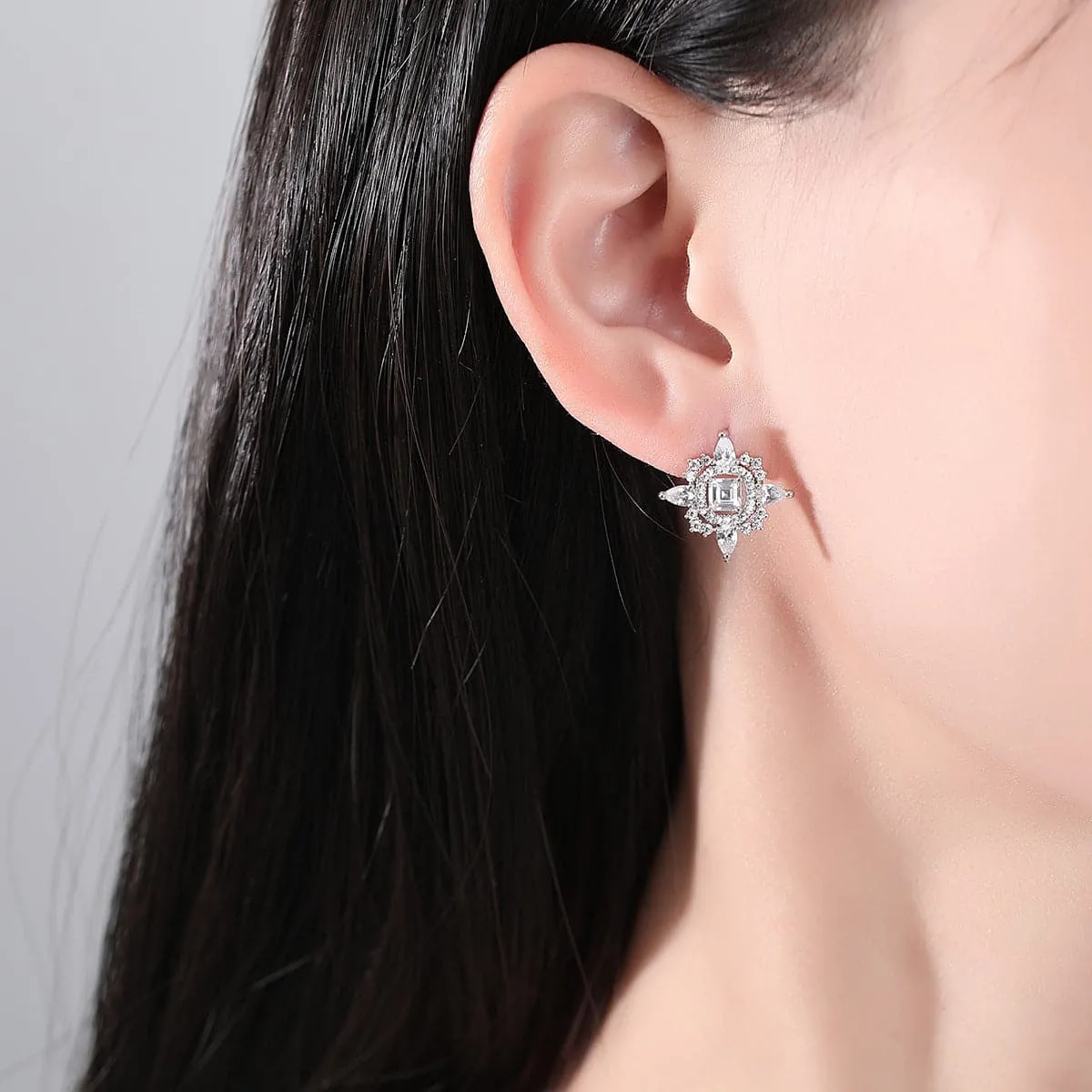 Crystal & Cubic Zirconia Silver-Plated Lotus Stud Earrings